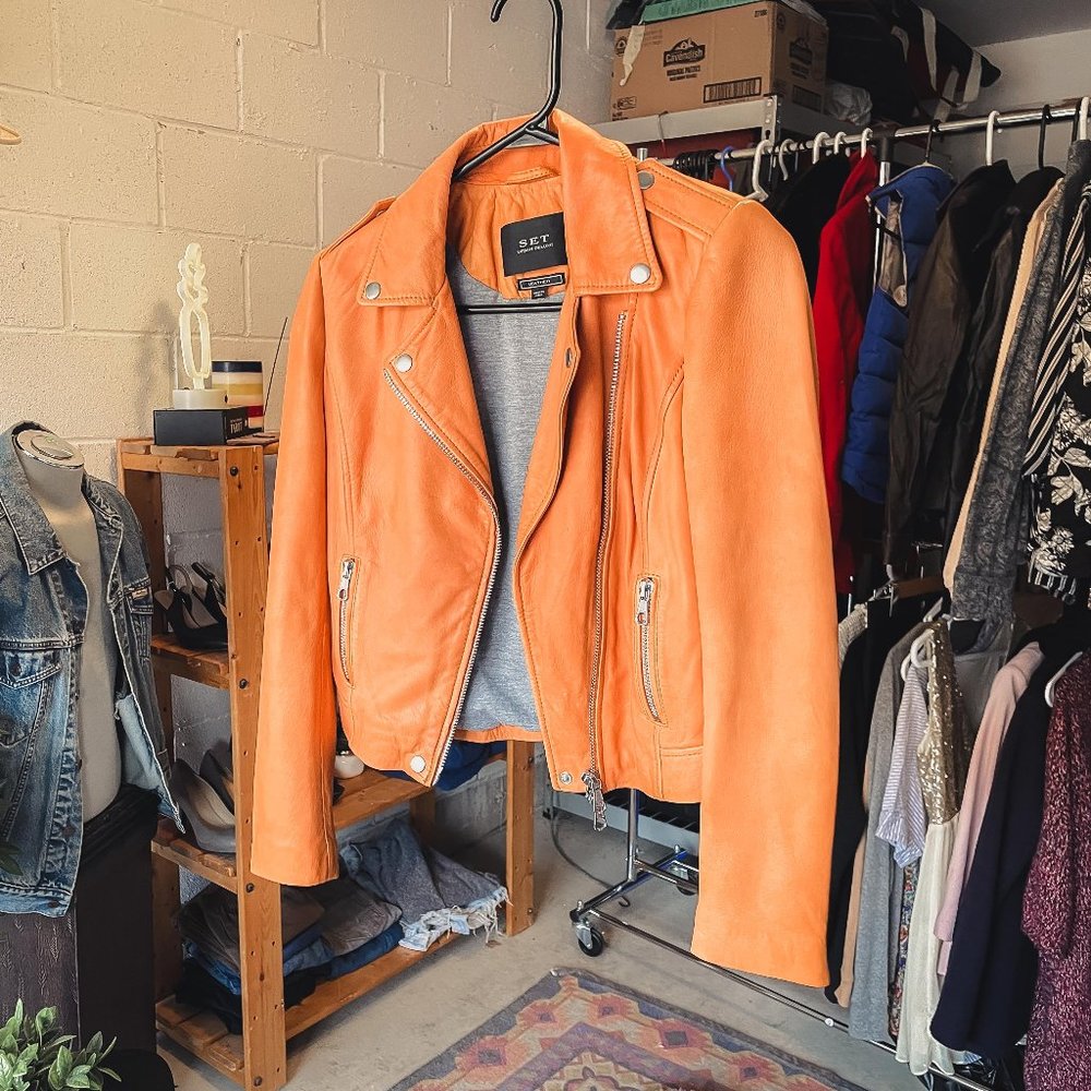 Set Urban Deluxe Biker Jacket orange leather